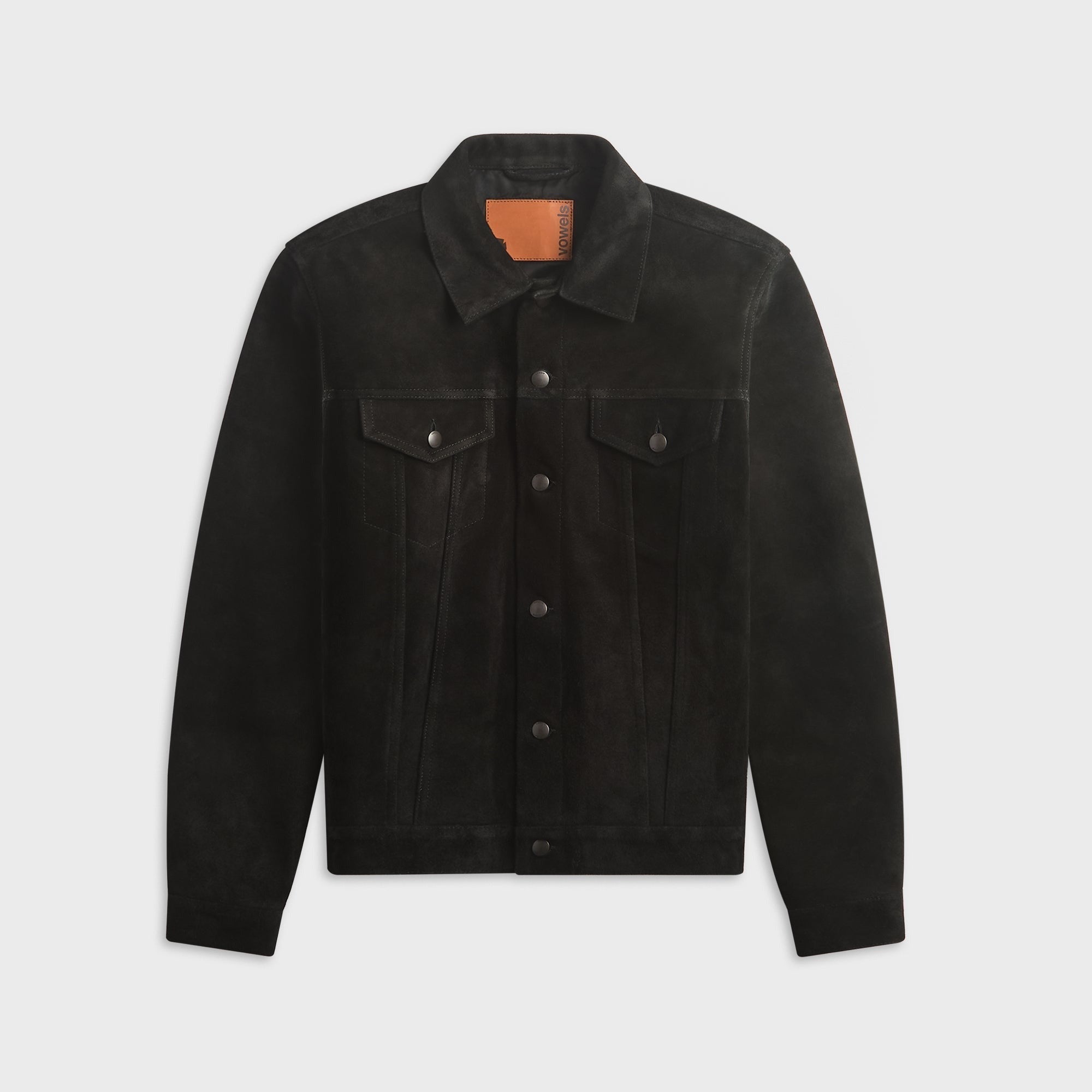vowels Suede Trucker Jacket - Black