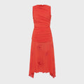 Siedres Nuina Open-Back Ruched Midi Semi Sheer Mesh Dress - Orange