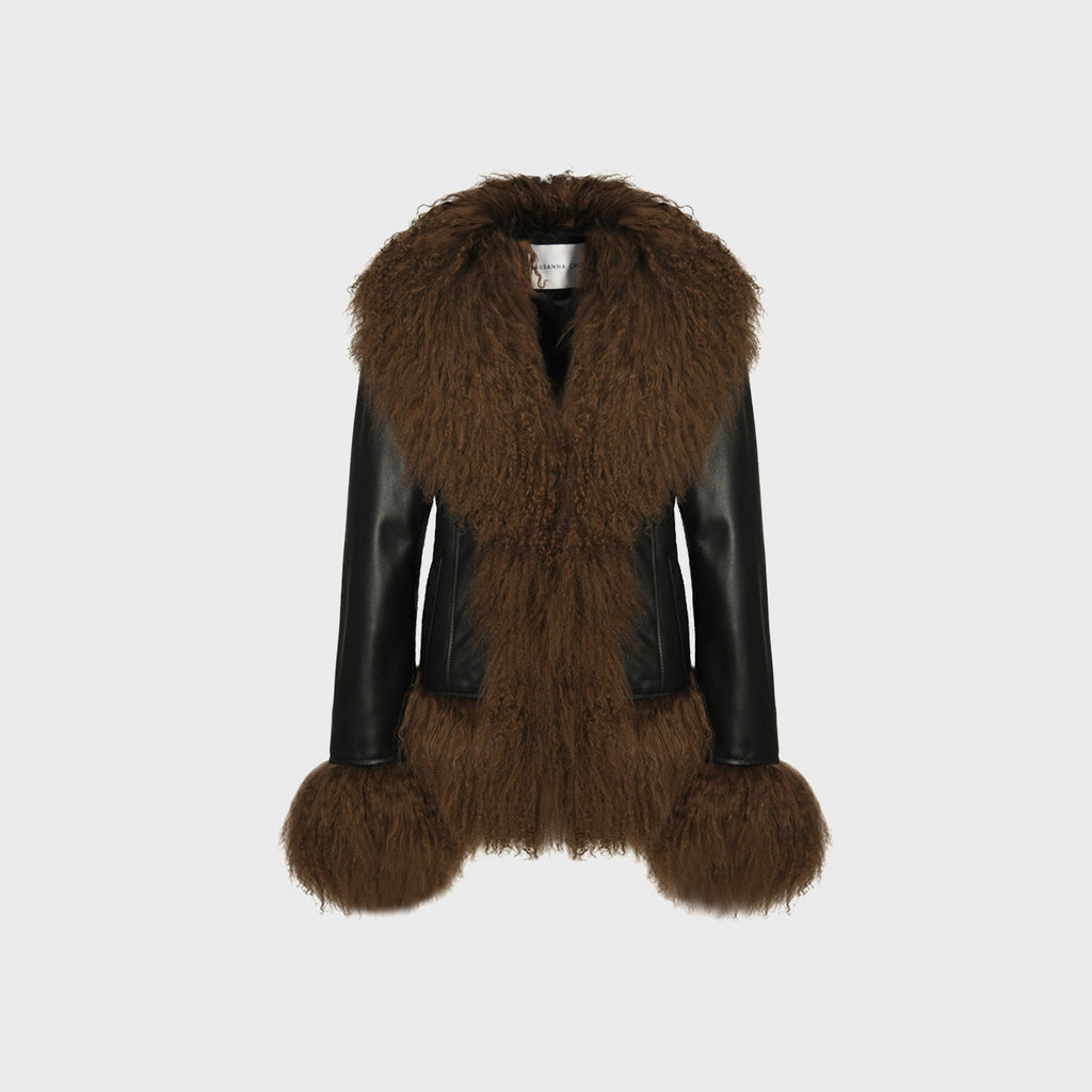 Susanna Chow Dorothy Leather Coat - Black / Brown Trim