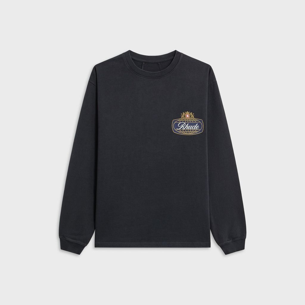 Rhude Safari Crest Long Sleeve Tee - Vintage Black / Blue / Red