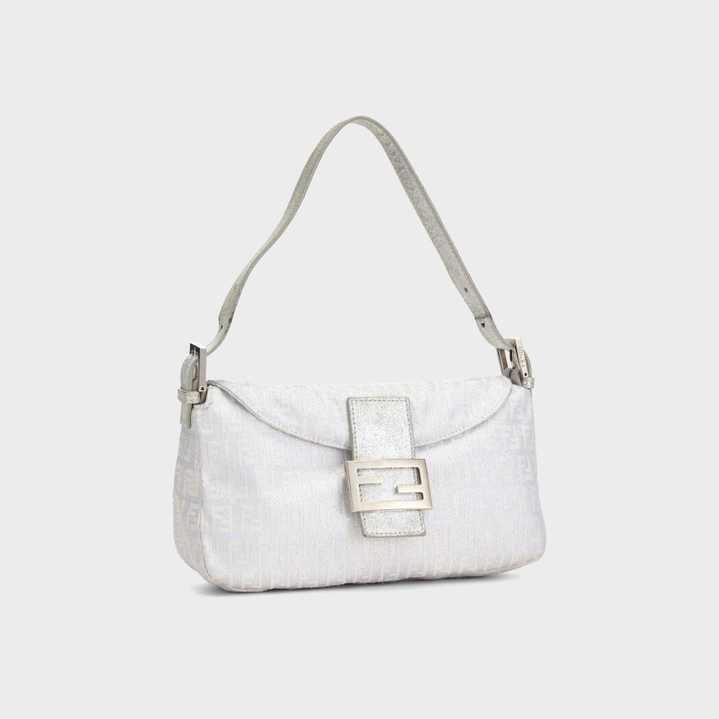 WGACA Fendi Zucchino Canvas Forever Baguette Bag - Silver