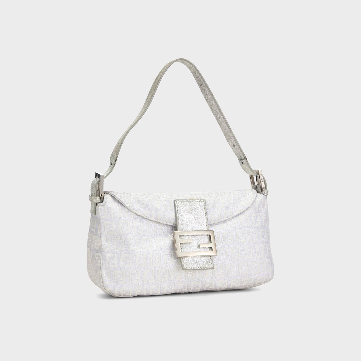 WGACA Fendi Zucchino Canvas Forever Baguette Bag - Silver