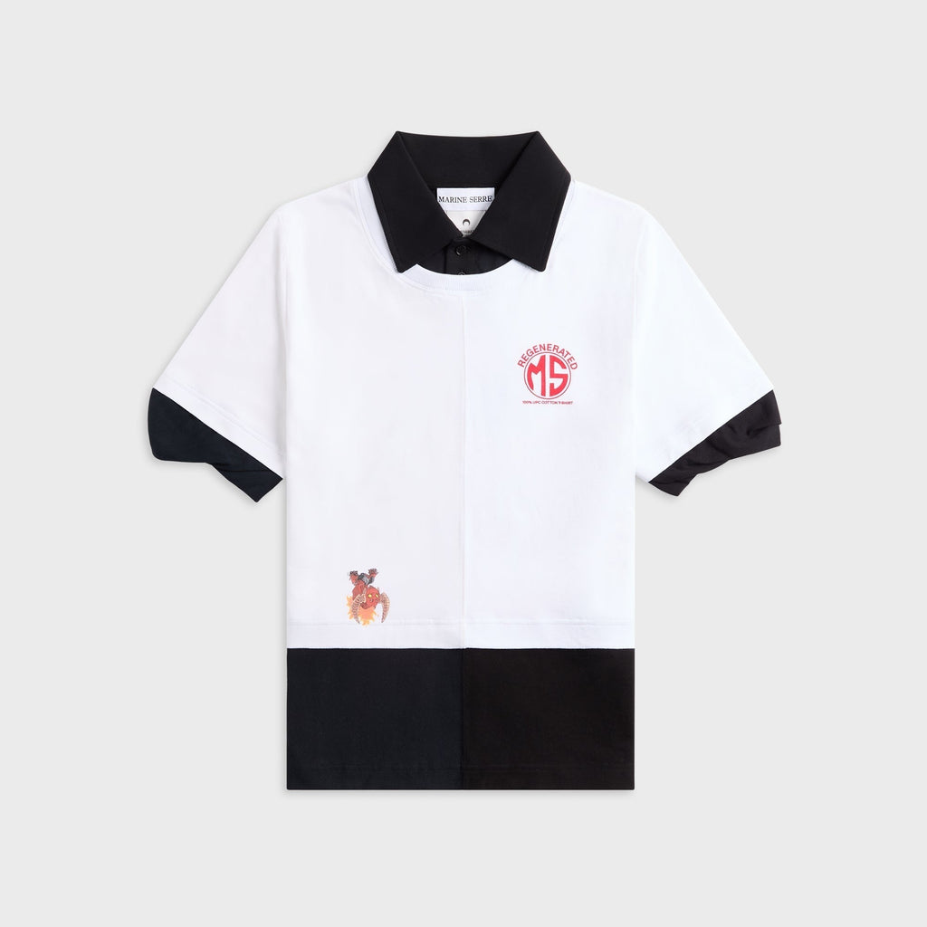 Marine Serre Upcycled Jersey Polo Shirt - White
