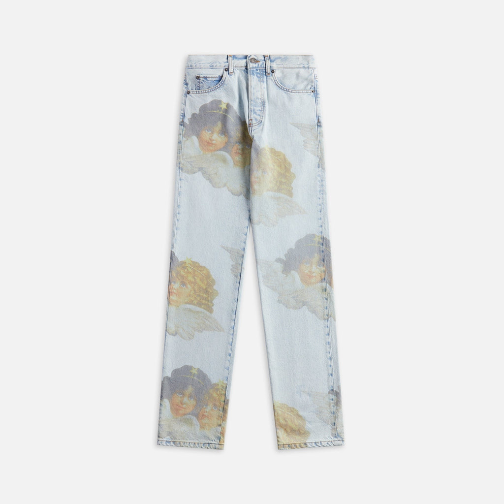 Fiorucci Angel Print Mid Blue Straight Fit Jeans - Blue