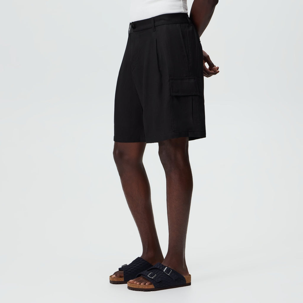 &Kin Textured Viscose Conley Cargo Short - Black