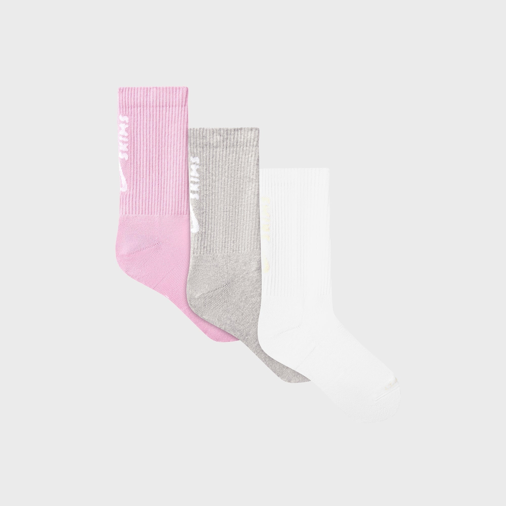 NikeSKIMS 3-Pack Dri-FIT Crew Socks - Bubblegum / Snow / Heather Grey