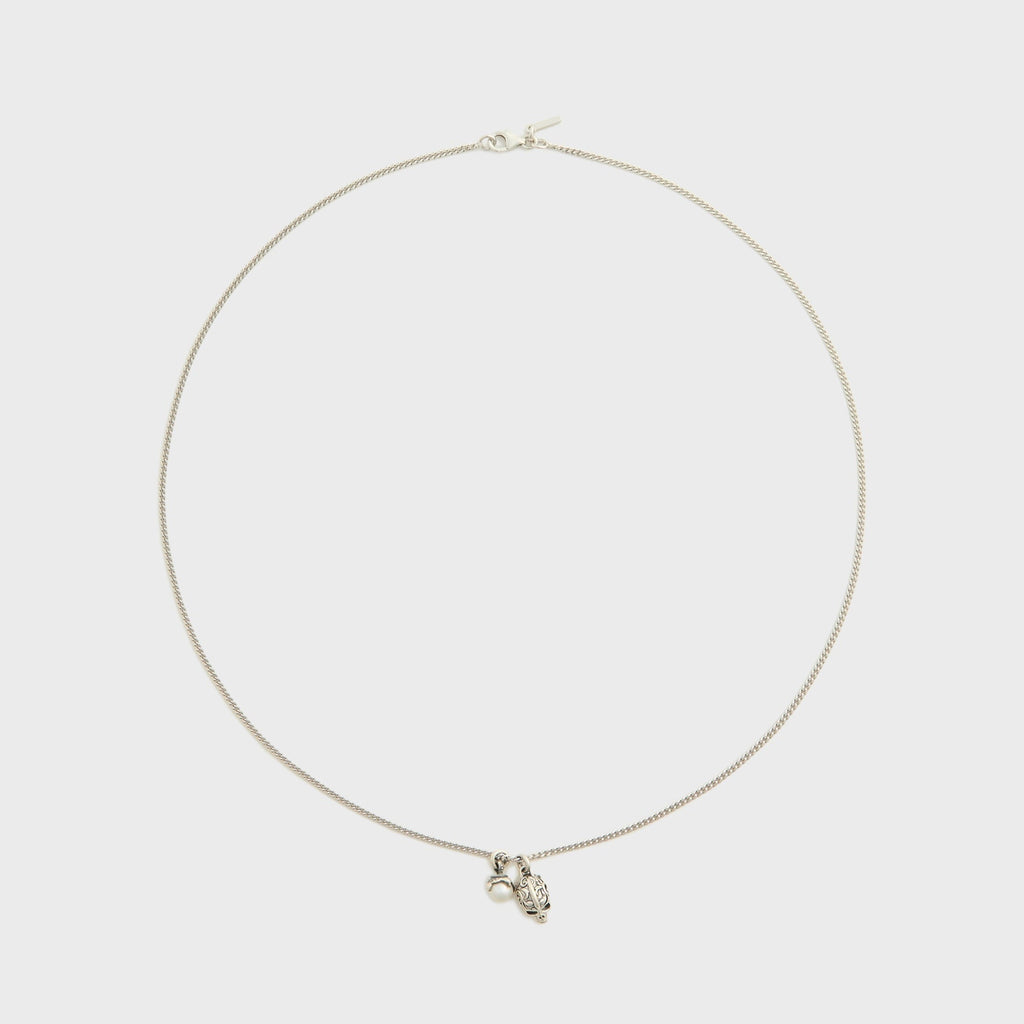 Emanuele Bicocchi Flourish Skull Pearl Necklace - Silver