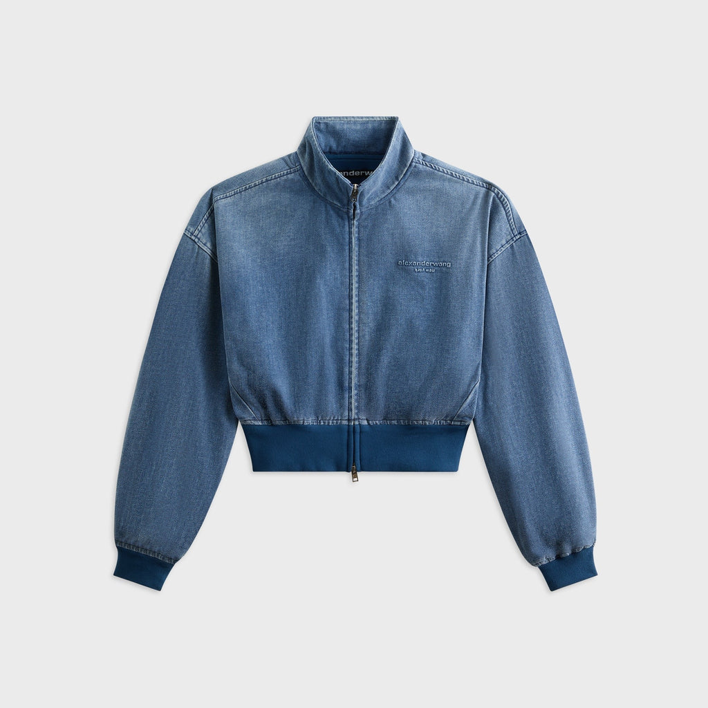 Alexander Wang Funnel Neck Jacket with Tall Rib - Washed Light Blue