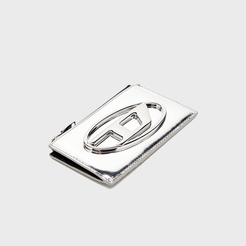 Diesel Mirror Leather Card Holder - Silver
