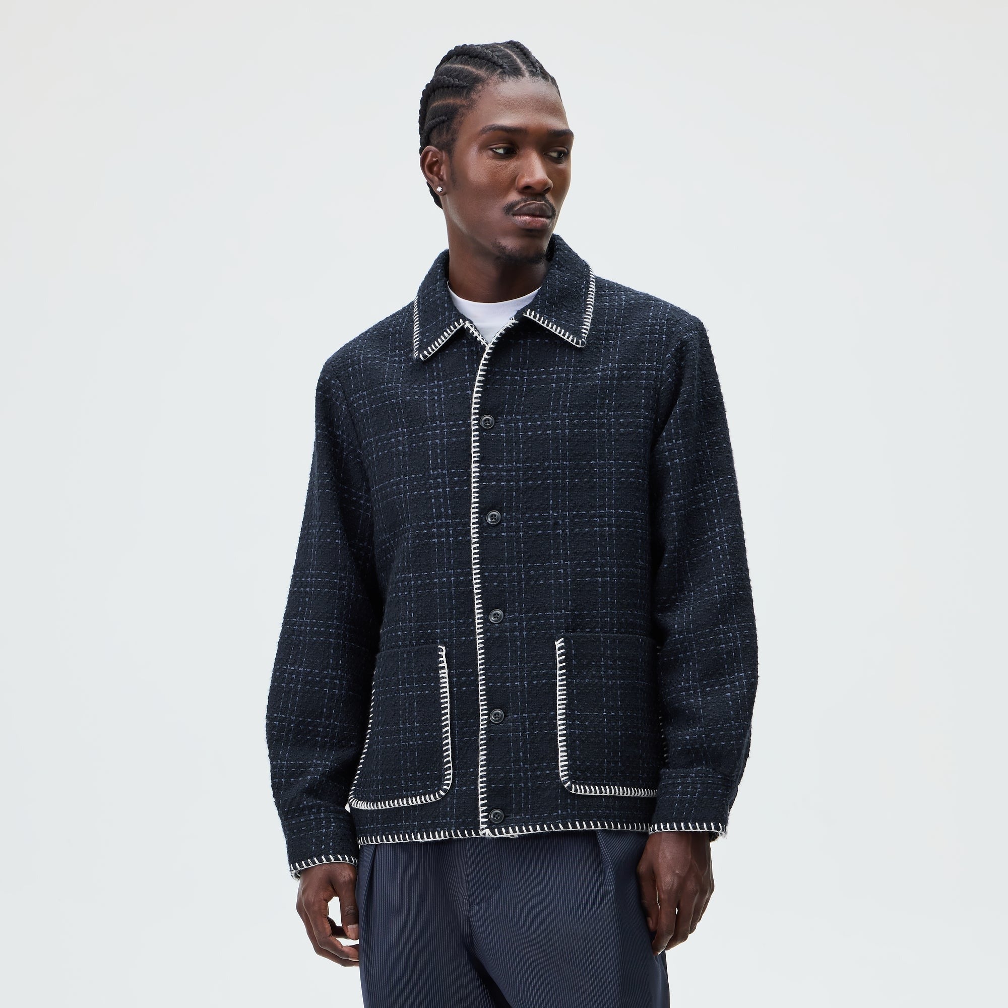 &Kin Tweed Boxy Collared Overshirt - Nocturnal