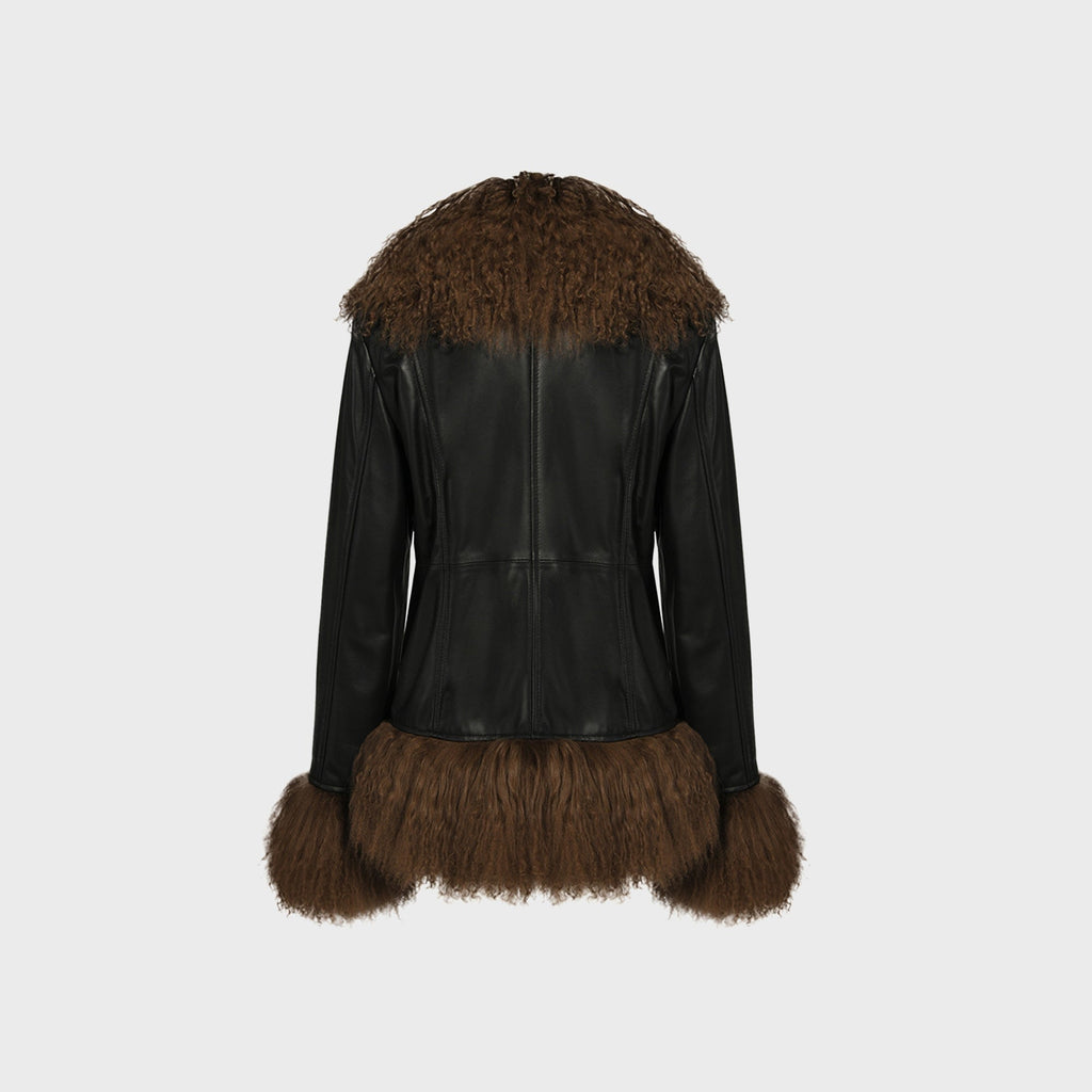 Susanna Chow Dorothy Leather Coat - Black / Brown Trim