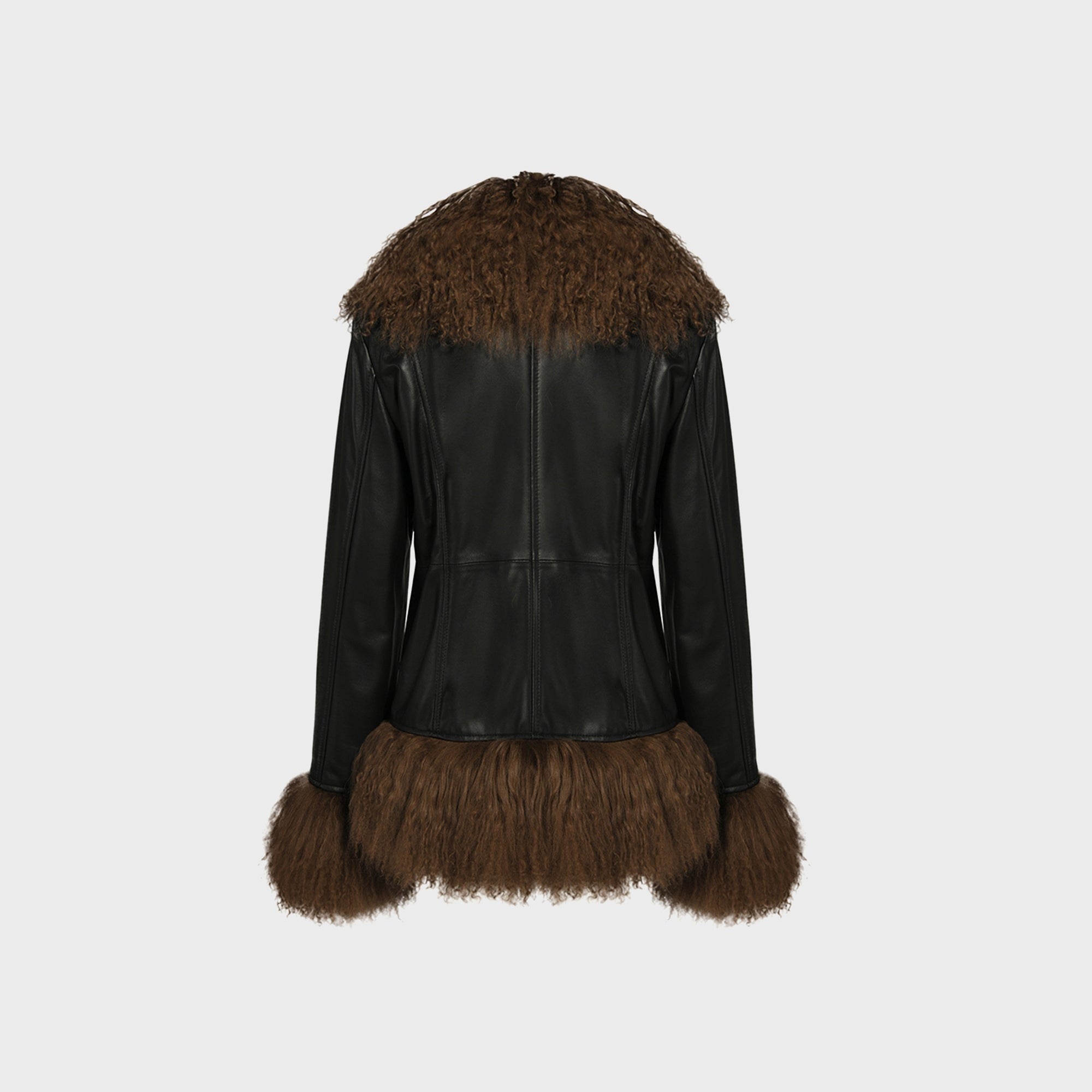 Susanna Chow Dorothy Leather Coat - Black / Brown Trim