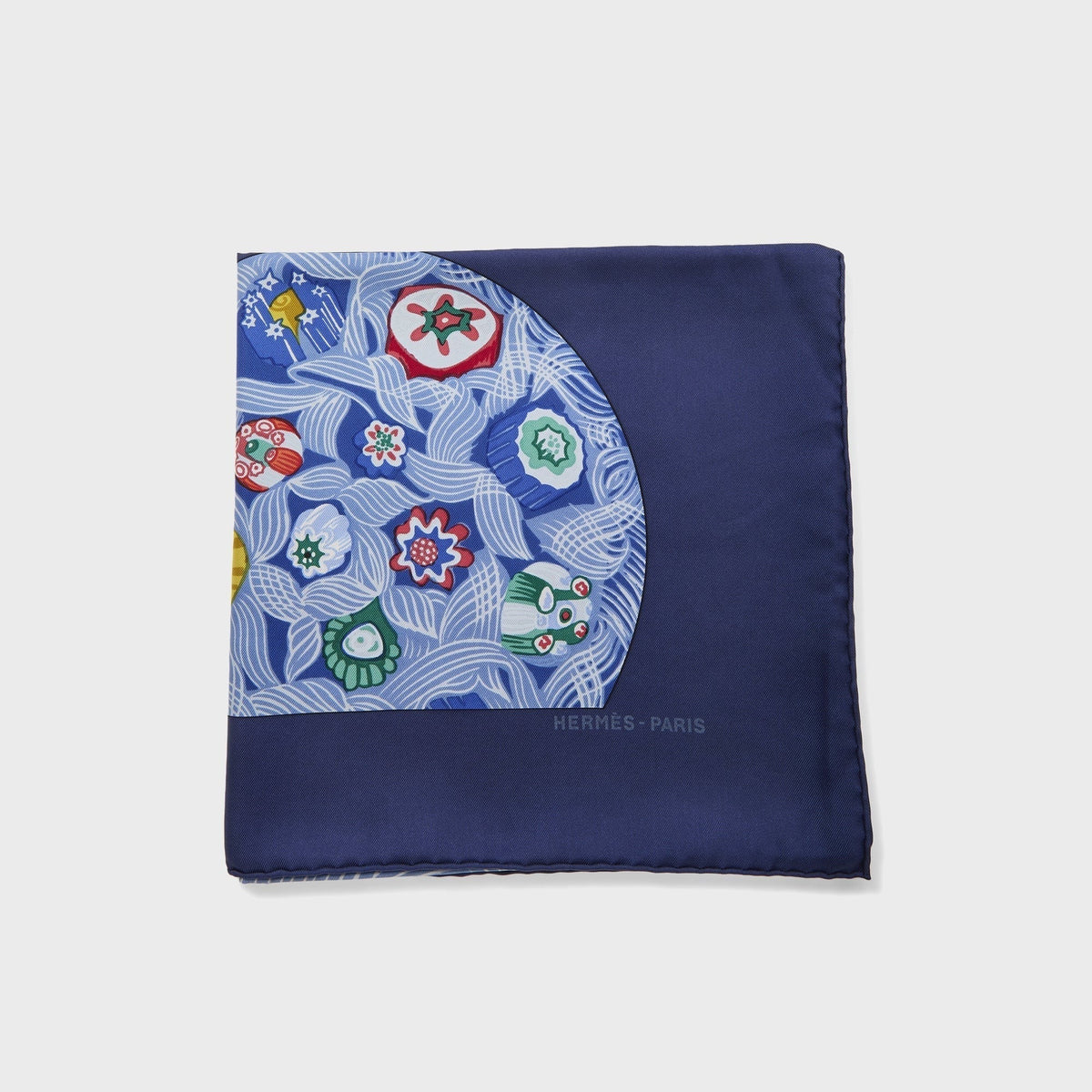 WGACA Hermes Sulphides and Paperweight II Silk Scarf - Navy
