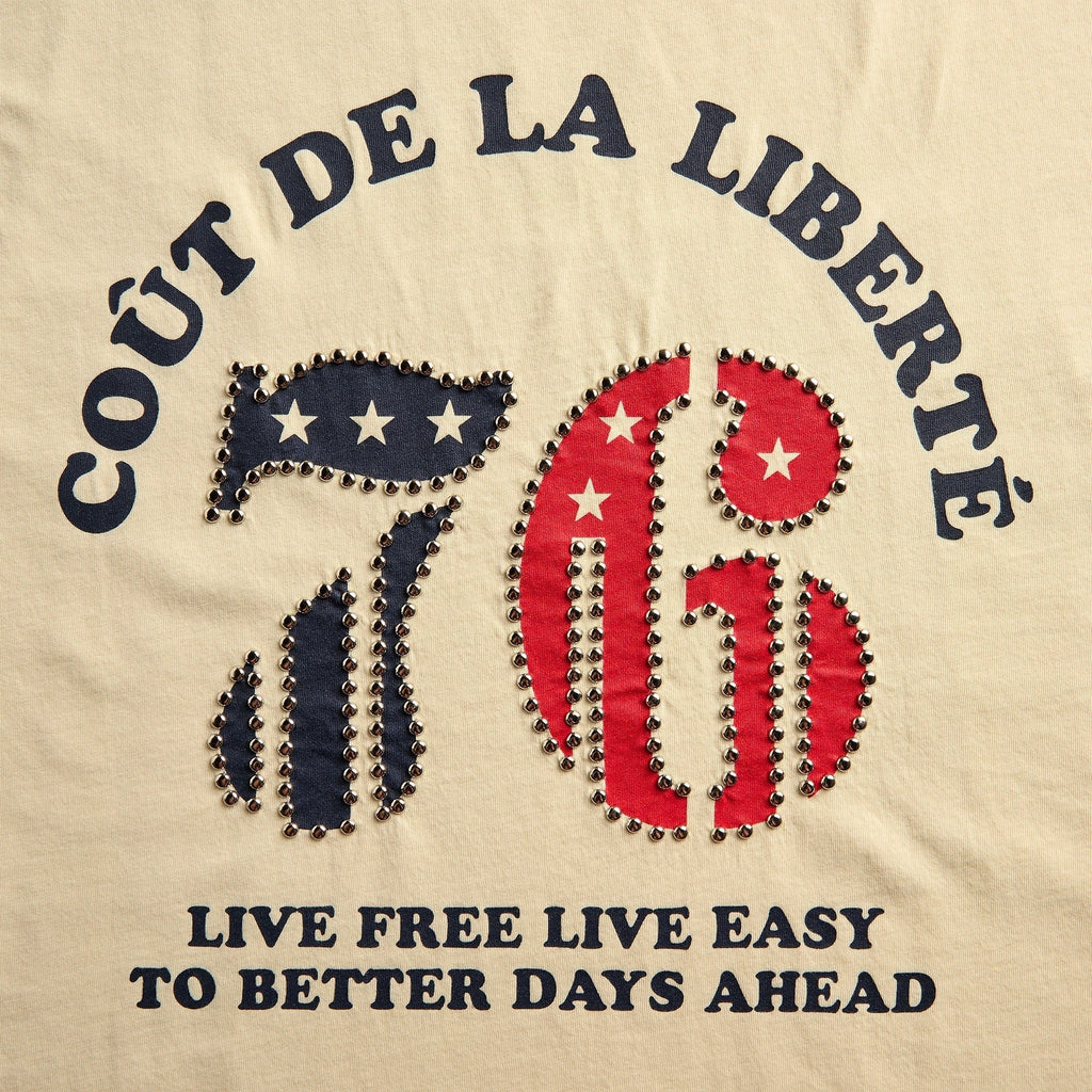 Coût De La Liberté Sammy 'CDLL 76' Embellished Short Sleeve Tee - Vintage Cream