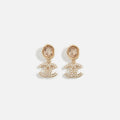 WGACA Chanel Crystal Pearl CC Dangle Earrings - Gold