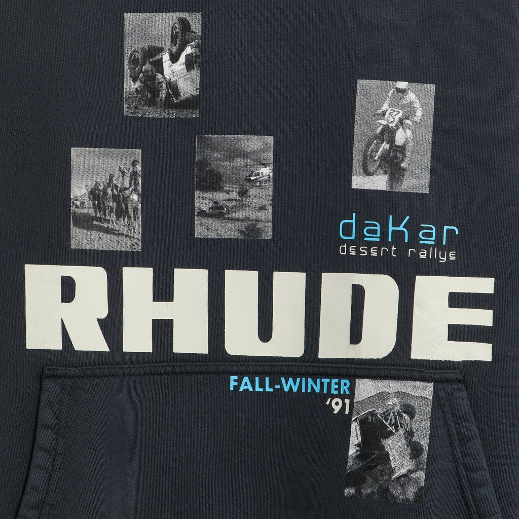 Rhude Winter 91 Rallye Hoodie - Vintage Black / White / Blue