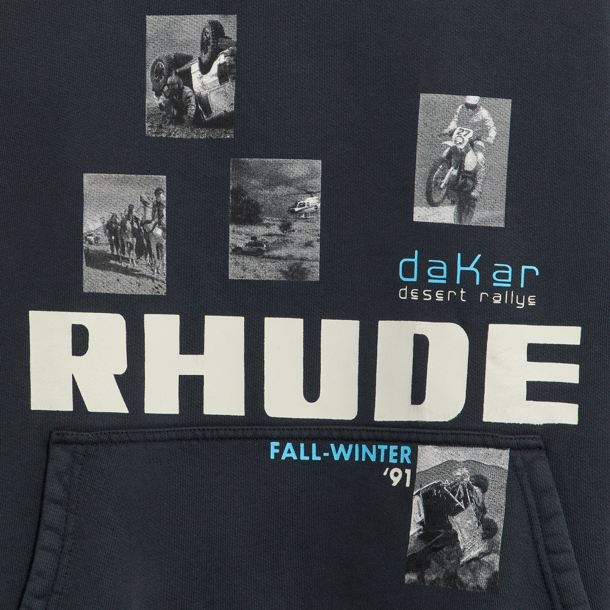 Rhude Winter 91 Rallye Hoodie - Vintage Black / White / Blue
