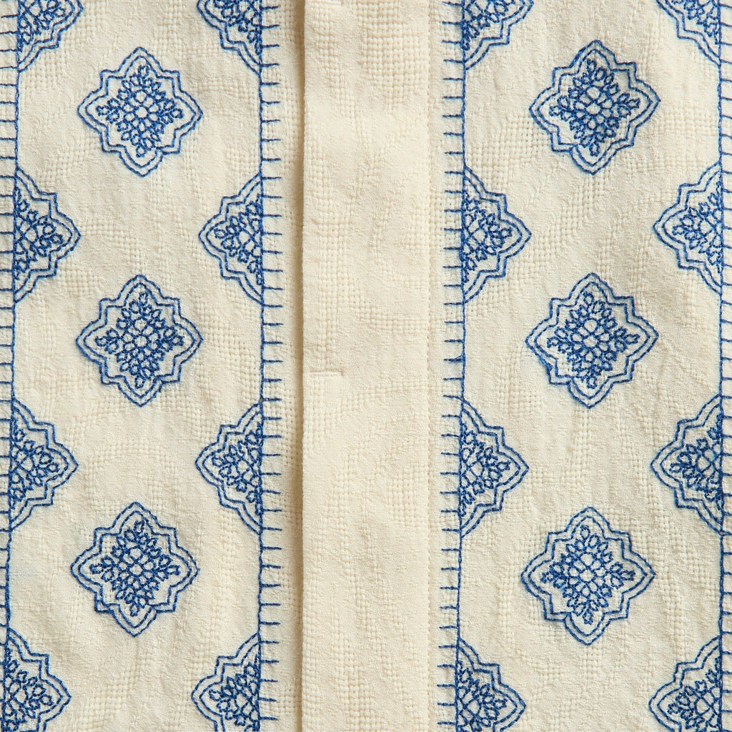 Orlebar Brown Maitan Relaxed Fit Carnival Embroidery Shirt - White Sand / Nightfall Blue