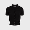 Alexander Wang Short Sleeve Polo Cardigan with Knit Logo Patch - Black