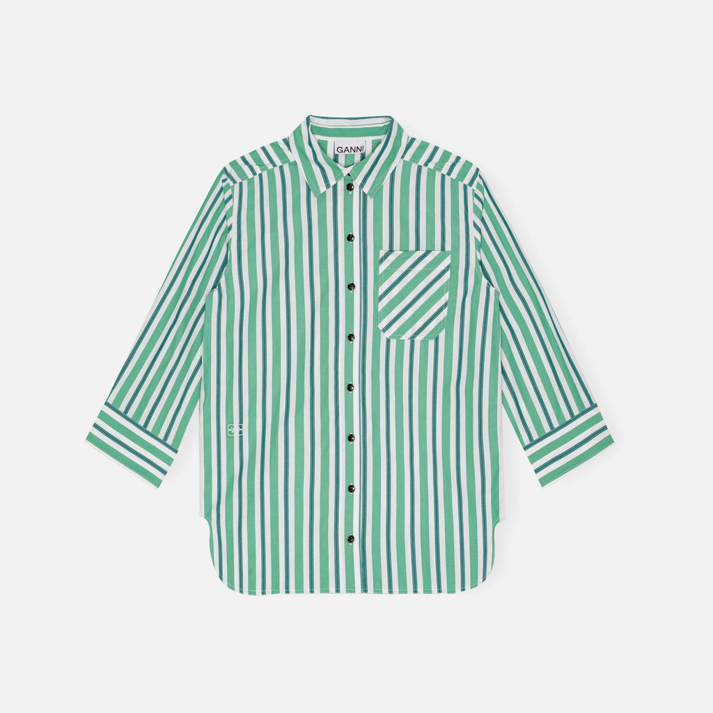 Ganni Stripe Cotton Shirt - Creme De Menthe