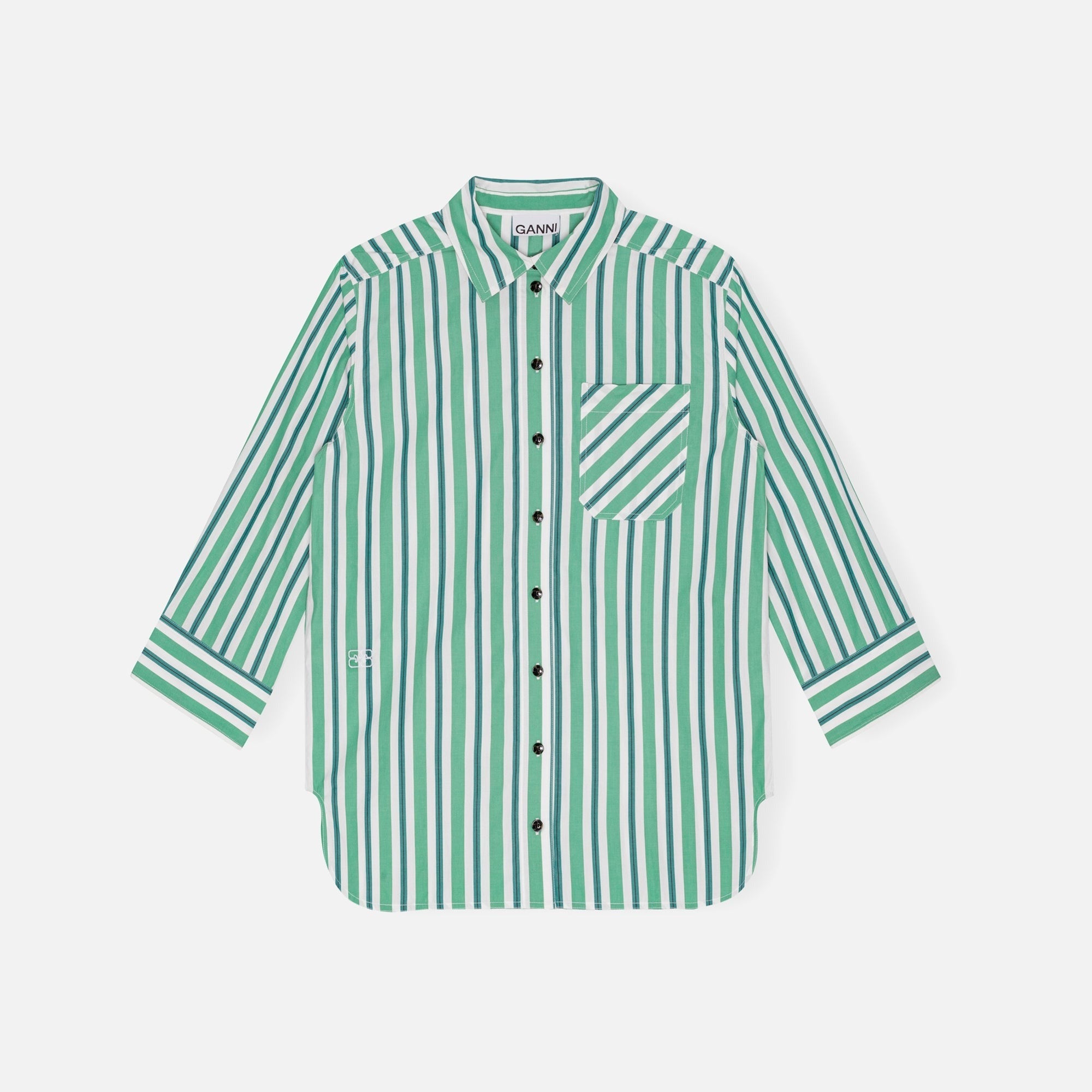 Ganni Stripe Cotton Shirt - Creme De Menthe