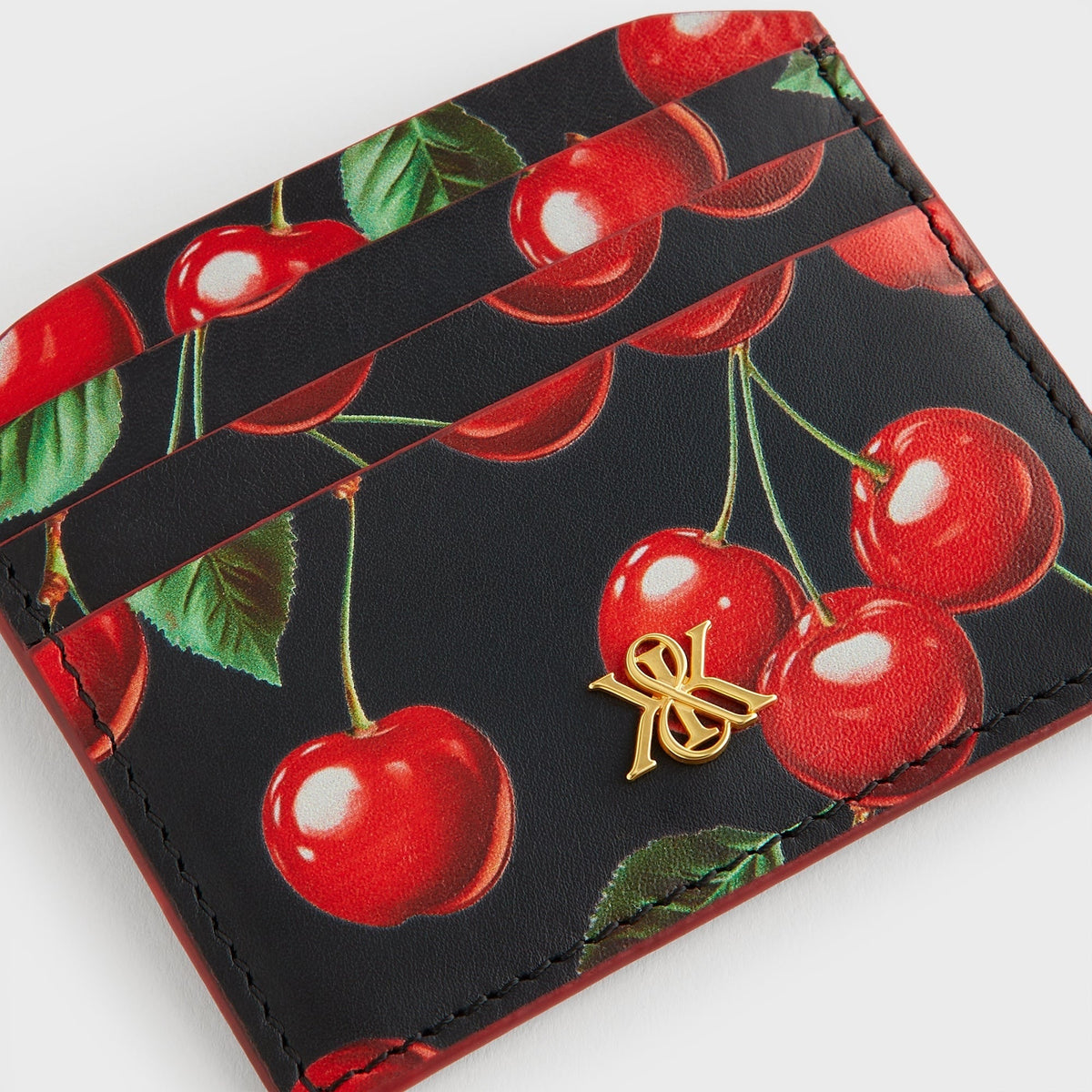 Kith Women Tossed Cherries Notch 6CC Card Case - Black