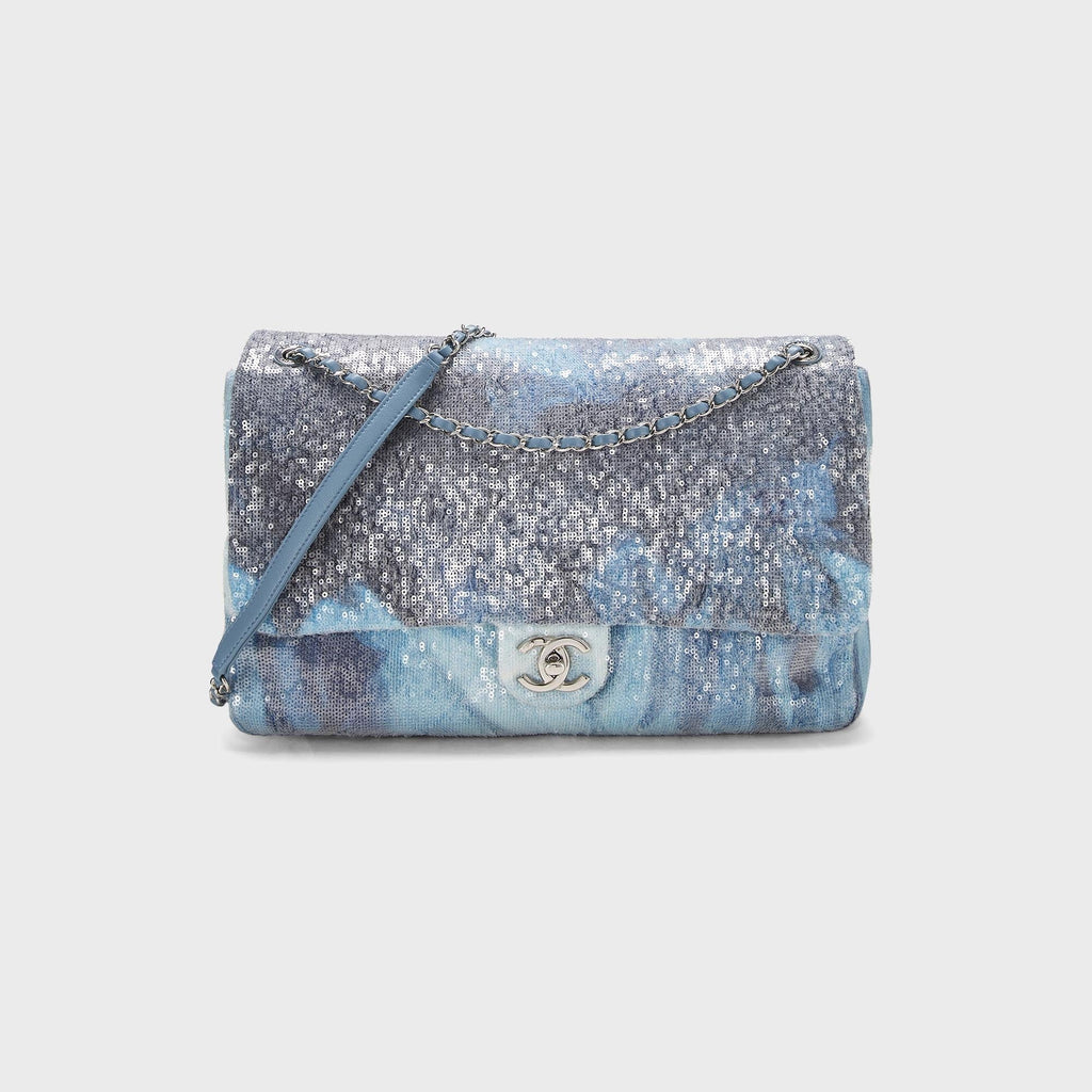 WGACA Chanel Sequin Waterfall Large Flap Bag - Blue
