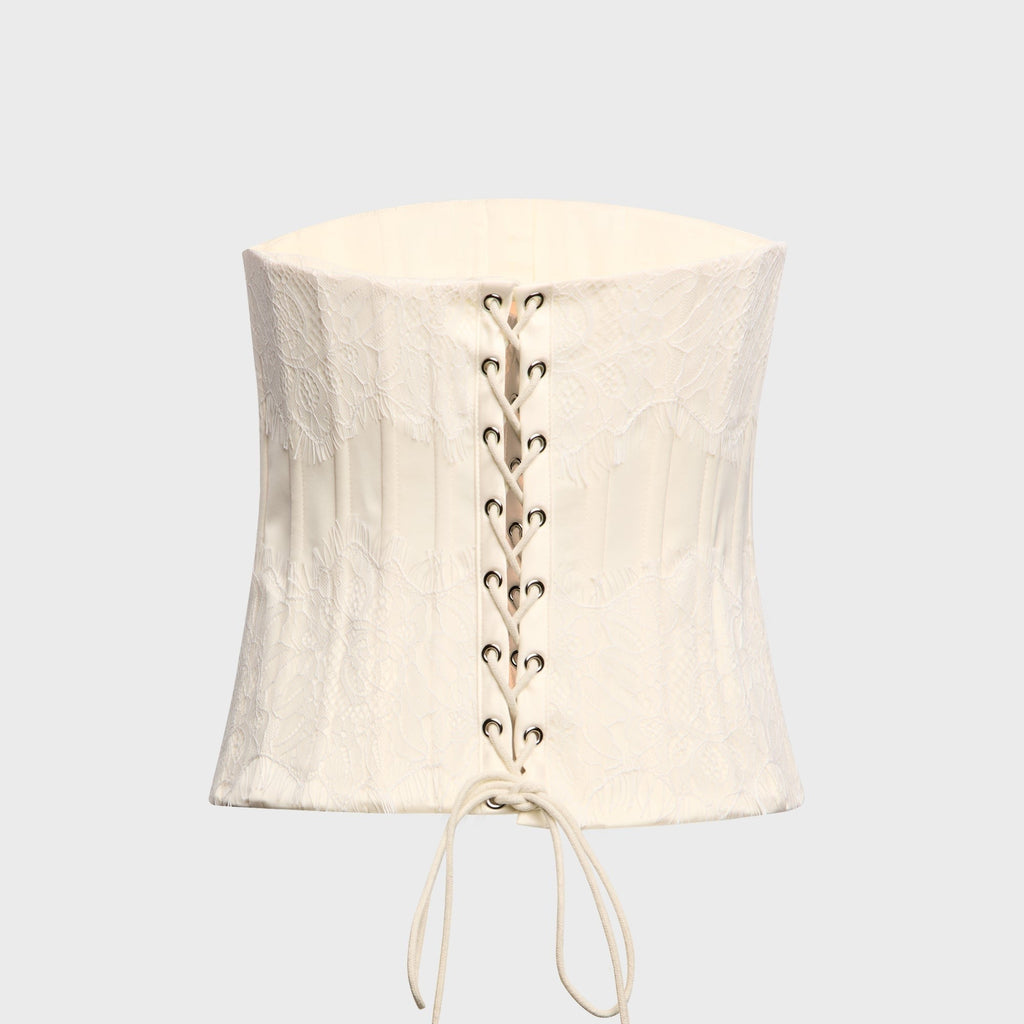 GUIZIO Eliane Lace Embellished Satin Corset Top - Ivory