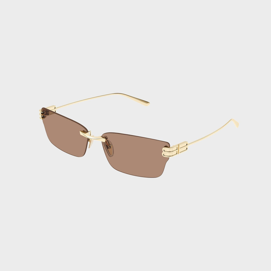 Balenciaga BB0487S Metal Rectangle Sunglasses - Gold / Brown