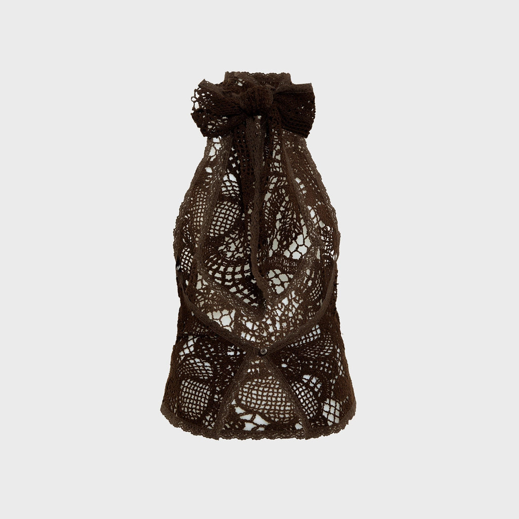 Siedres Indy Halterneck Crocheted Open Knit Texture Top - Brown