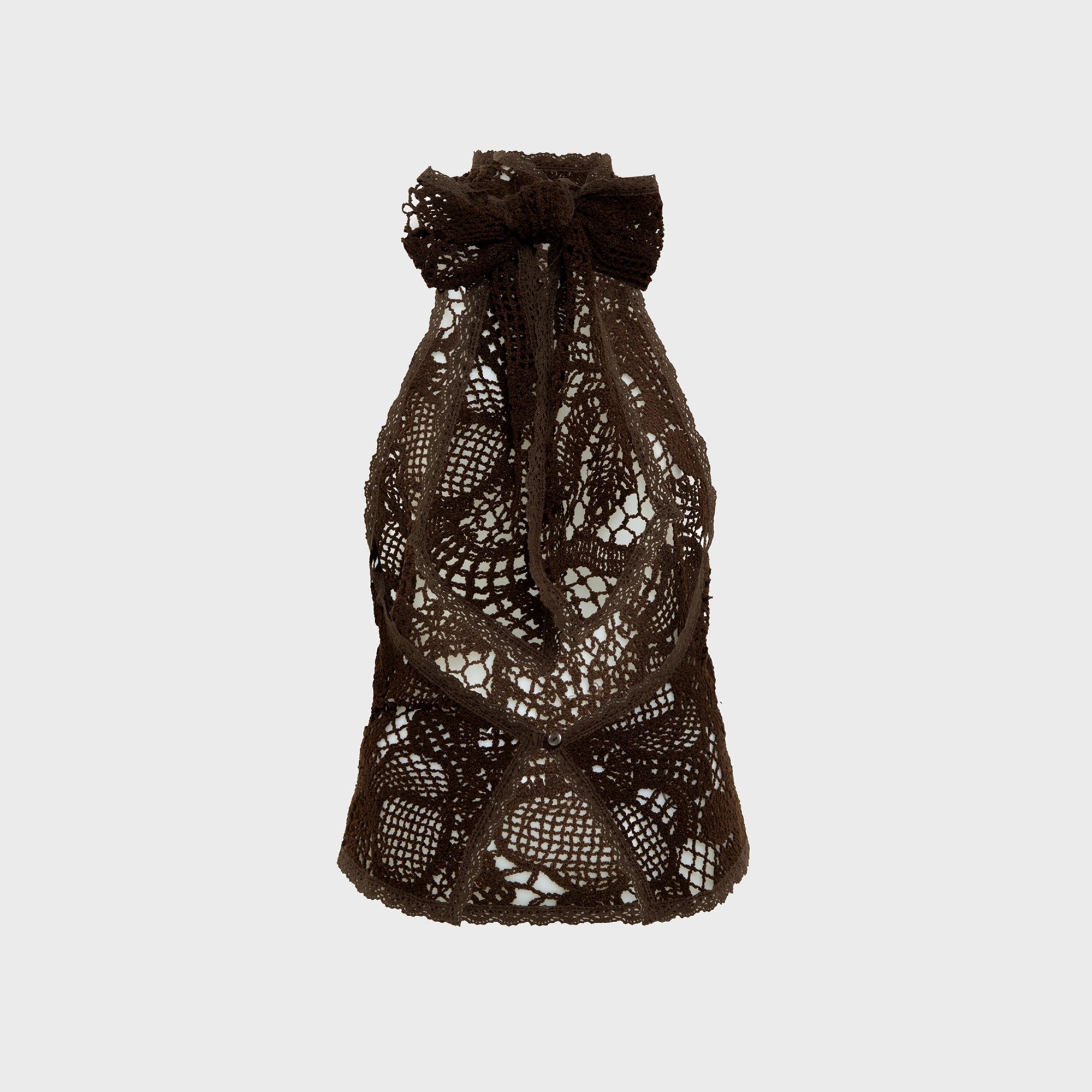 Siedres Indy Halterneck Crocheted Open Knit Texture Top - Brown