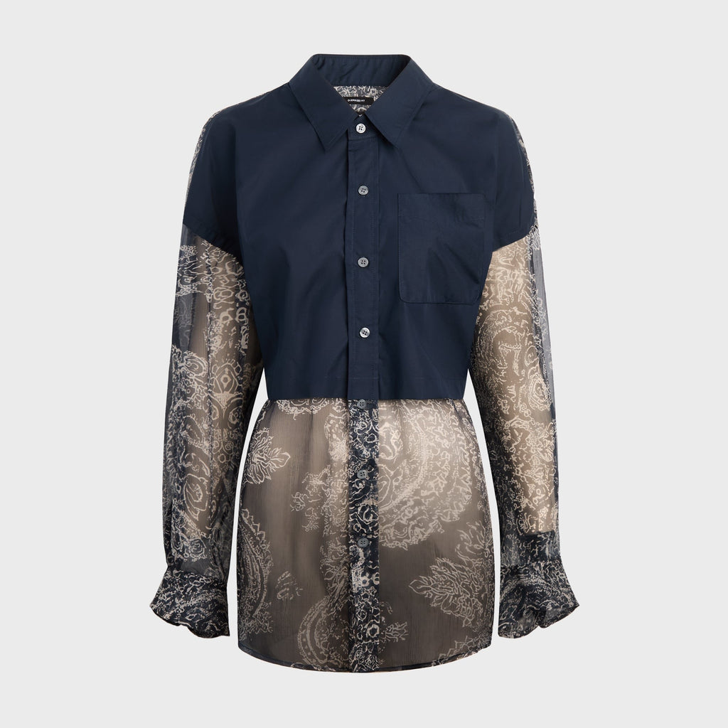 R13 Overlay Drop Neck Shirt - Navy / Abstract Bandana Print