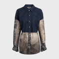 R13 Overlay Drop Neck Shirt - Navy / Abstract Bandana Print