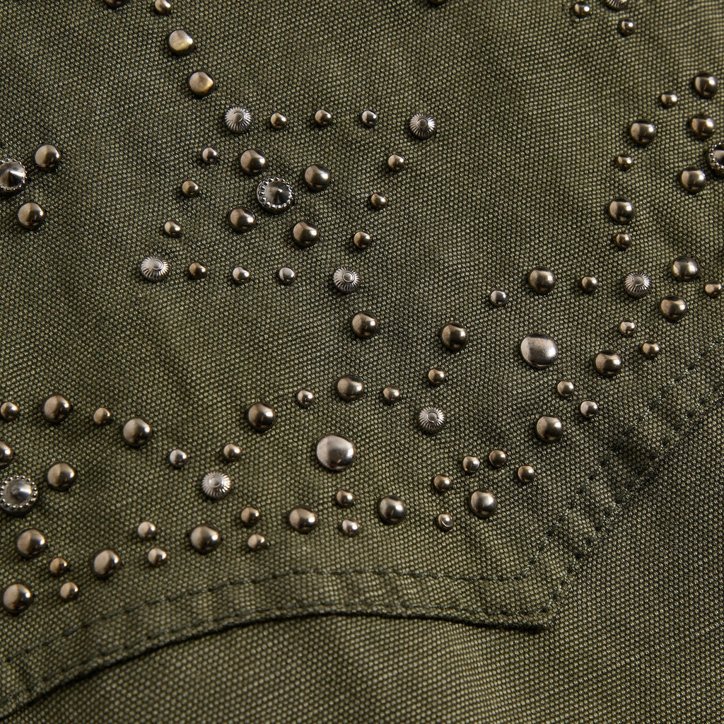 &Kin Studded Canvas Rhysand Jacket - Moss