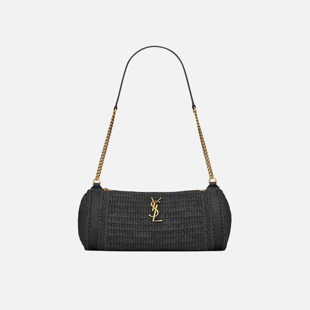 Saint Laurent YSL Cylinder Raffia Bag - Nero