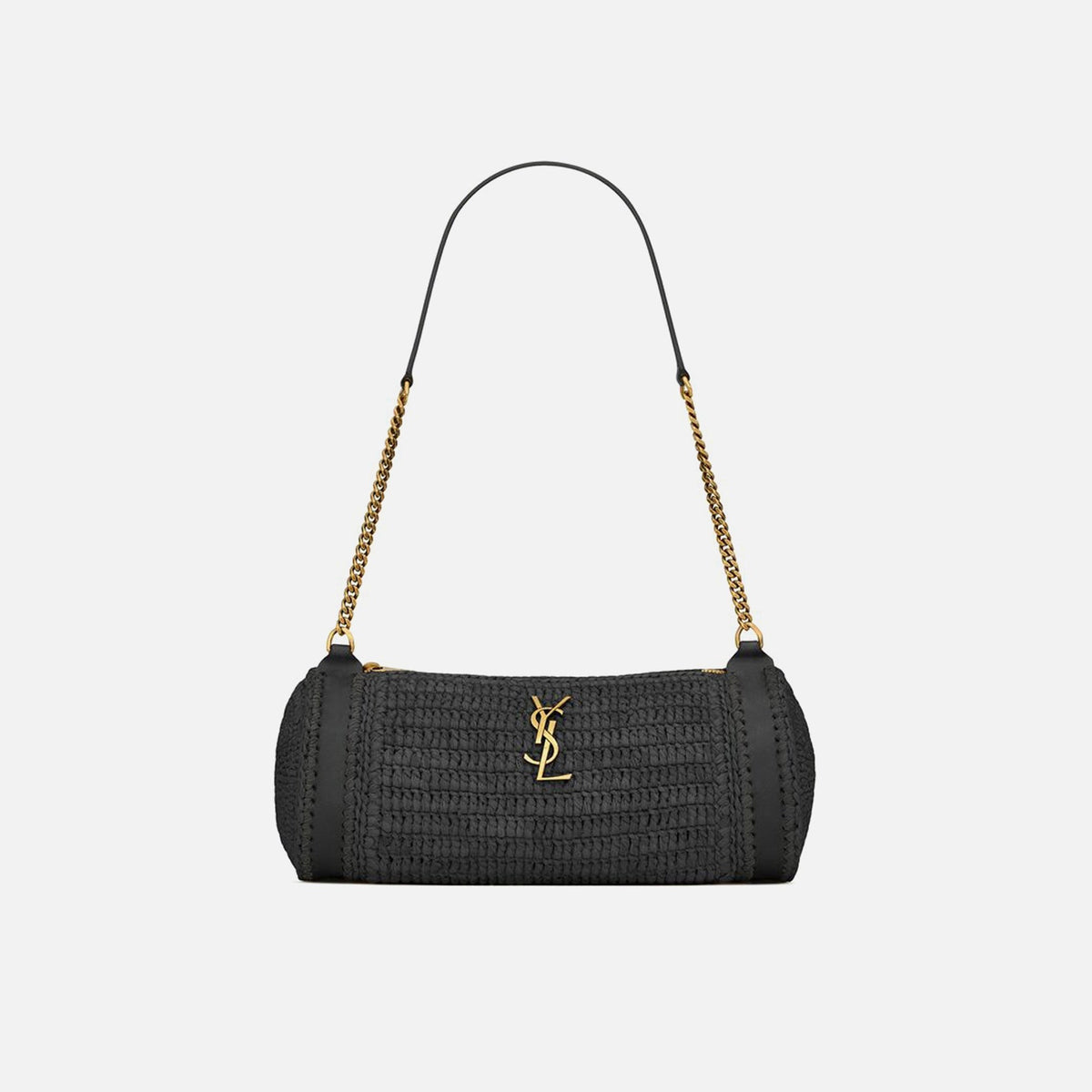 Saint Laurent YSL Cylinder Raffia Bag - Nero