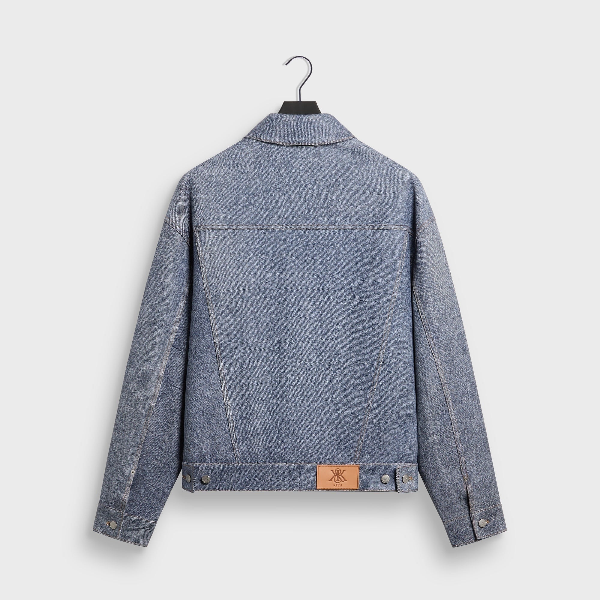 Kith Leather Denim Dario Trucker Jacket - Mid Indigo
