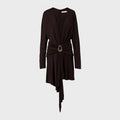 Christopher Esber Stone Pin Scarf Drope Longsleeve Mini Dress - Umber