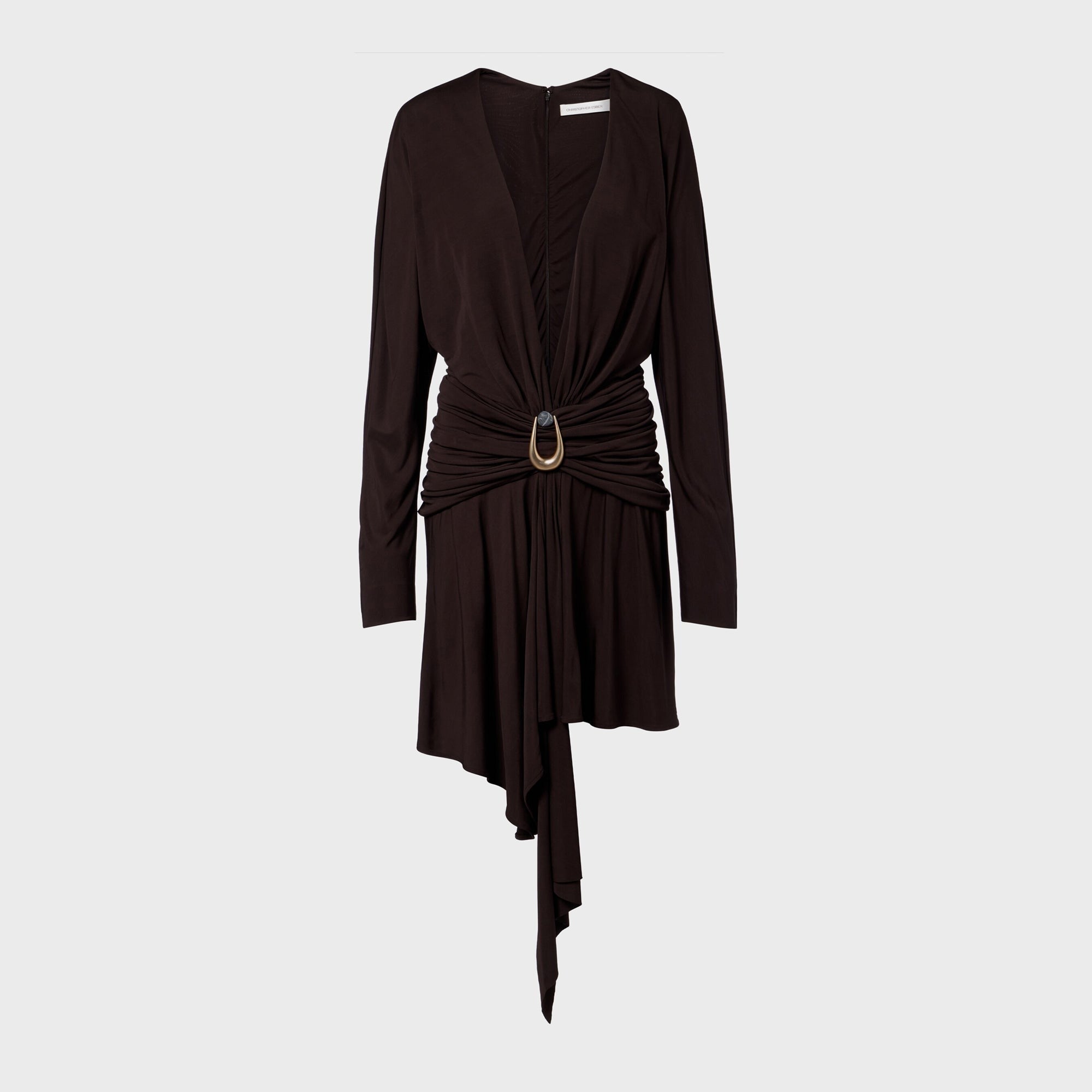 Christopher Esber Stone Pin Scarf Drope Longsleeve Mini Dress - Umber