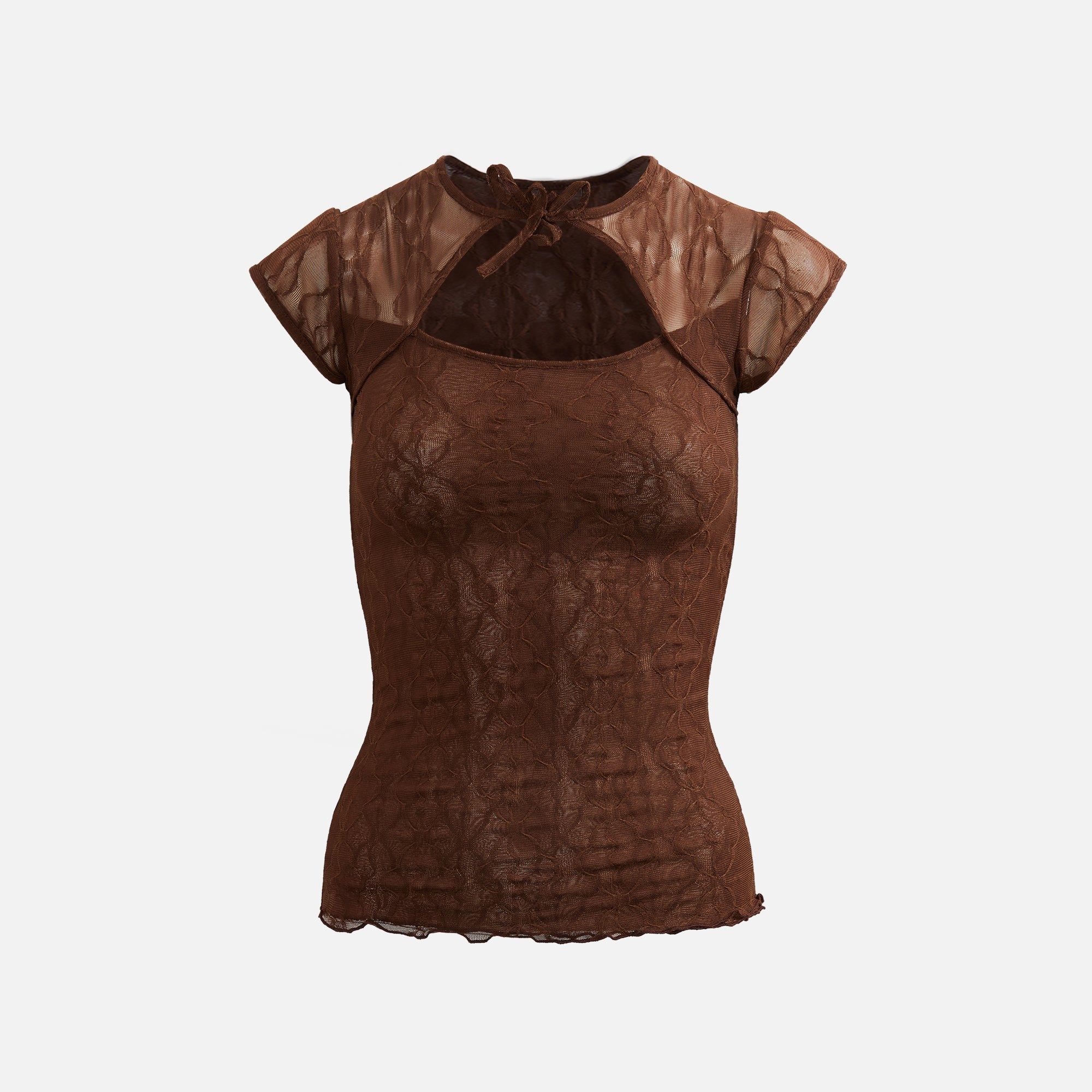 Second Skin Mariposa Lace Bow Tee - Coffee