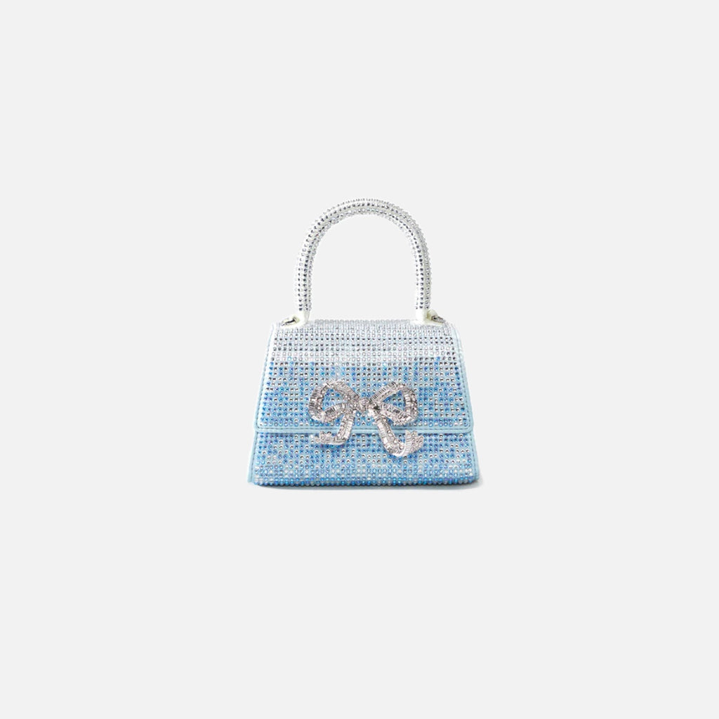 Self-Portrait Ombre Rhinestone Bow Micro Bag - Blue