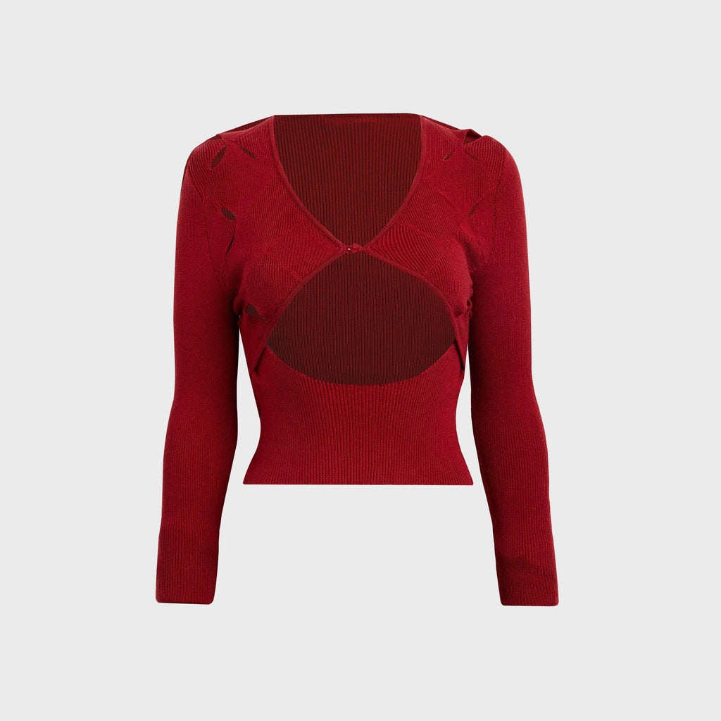 Isa Boulder Argyle Open Cardigan - Cherry