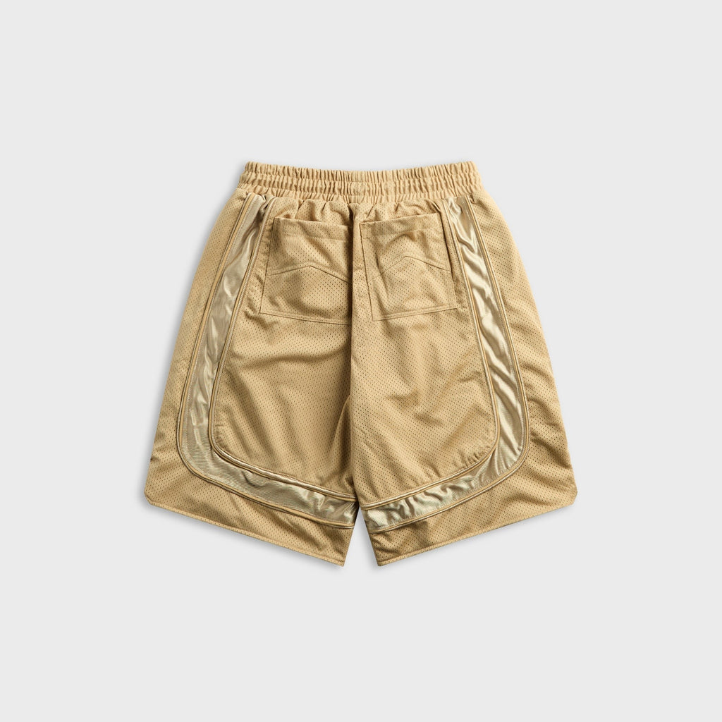 Rhude Baggy Collegiate Logo Short - Tan / Gold