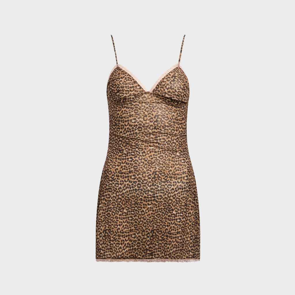 GUIZIO Tallulah Mesh Slip Dress - Mini Leopard