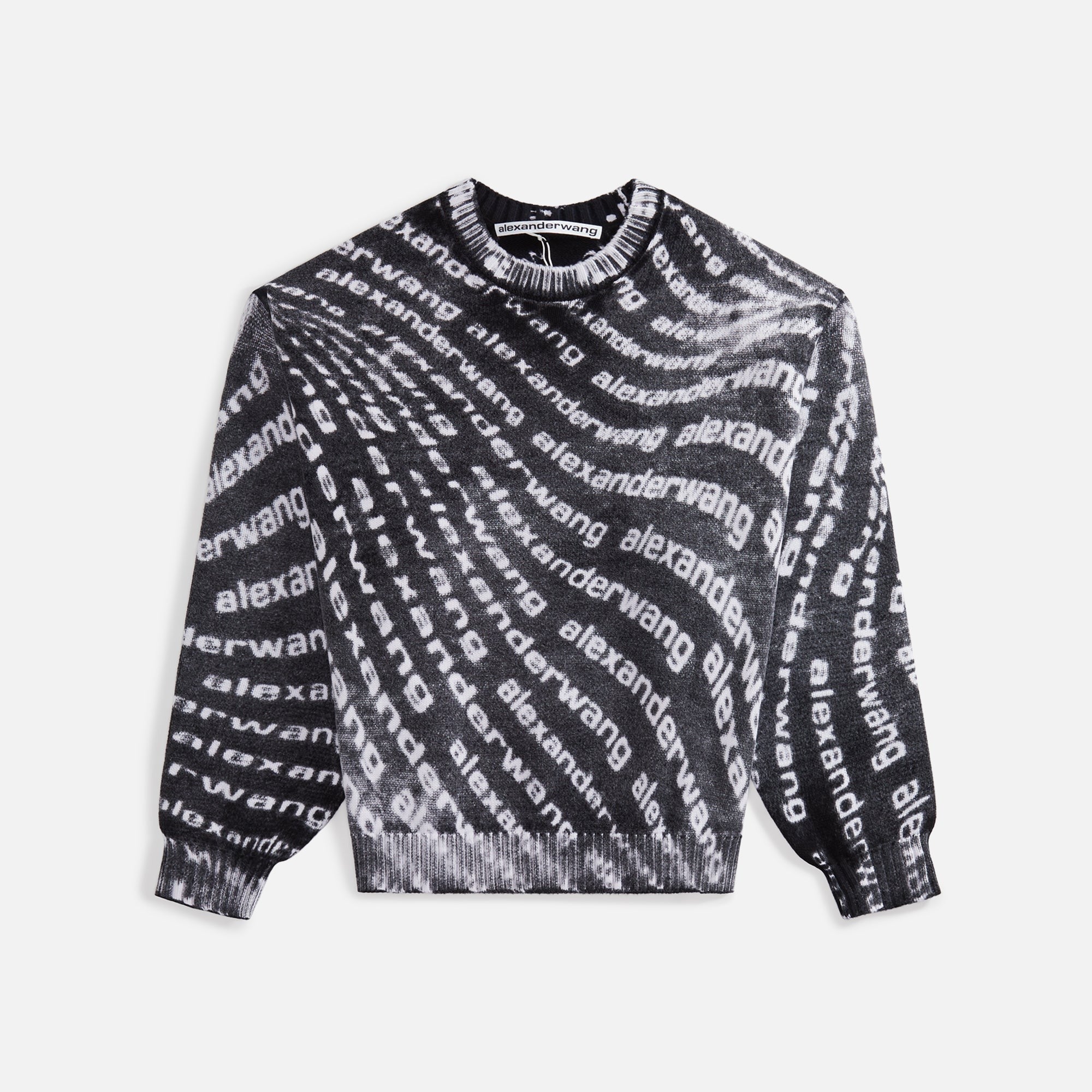 Alexander Wang Crewneck Pullover with Reverse Printed Logo Wave - Black