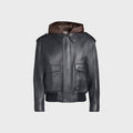 Loewe Leather Hooded Jacket - Navy Blue