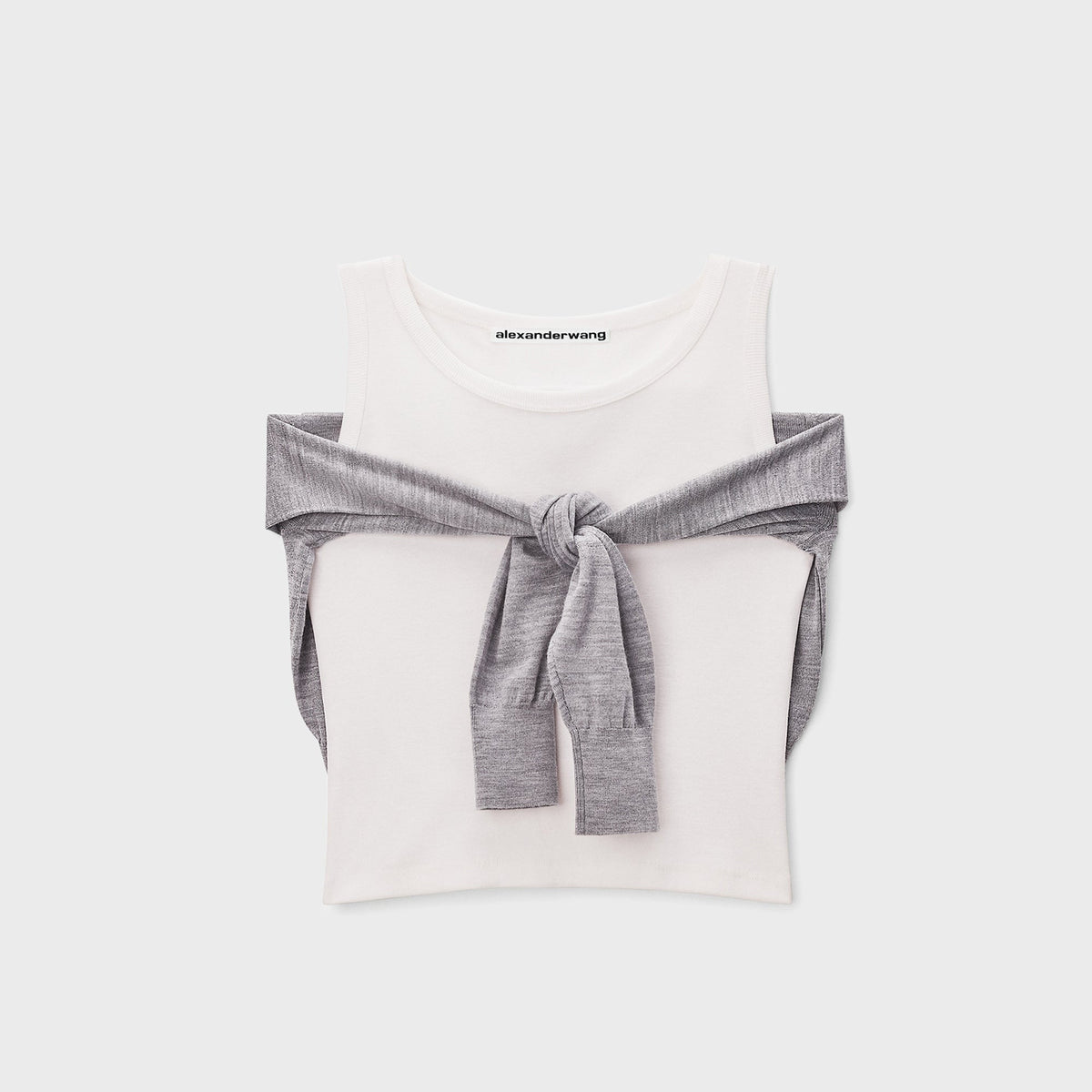 Alexander Wang Layered Tank With Tie-Front Sweater Detail - Heather Grey / White