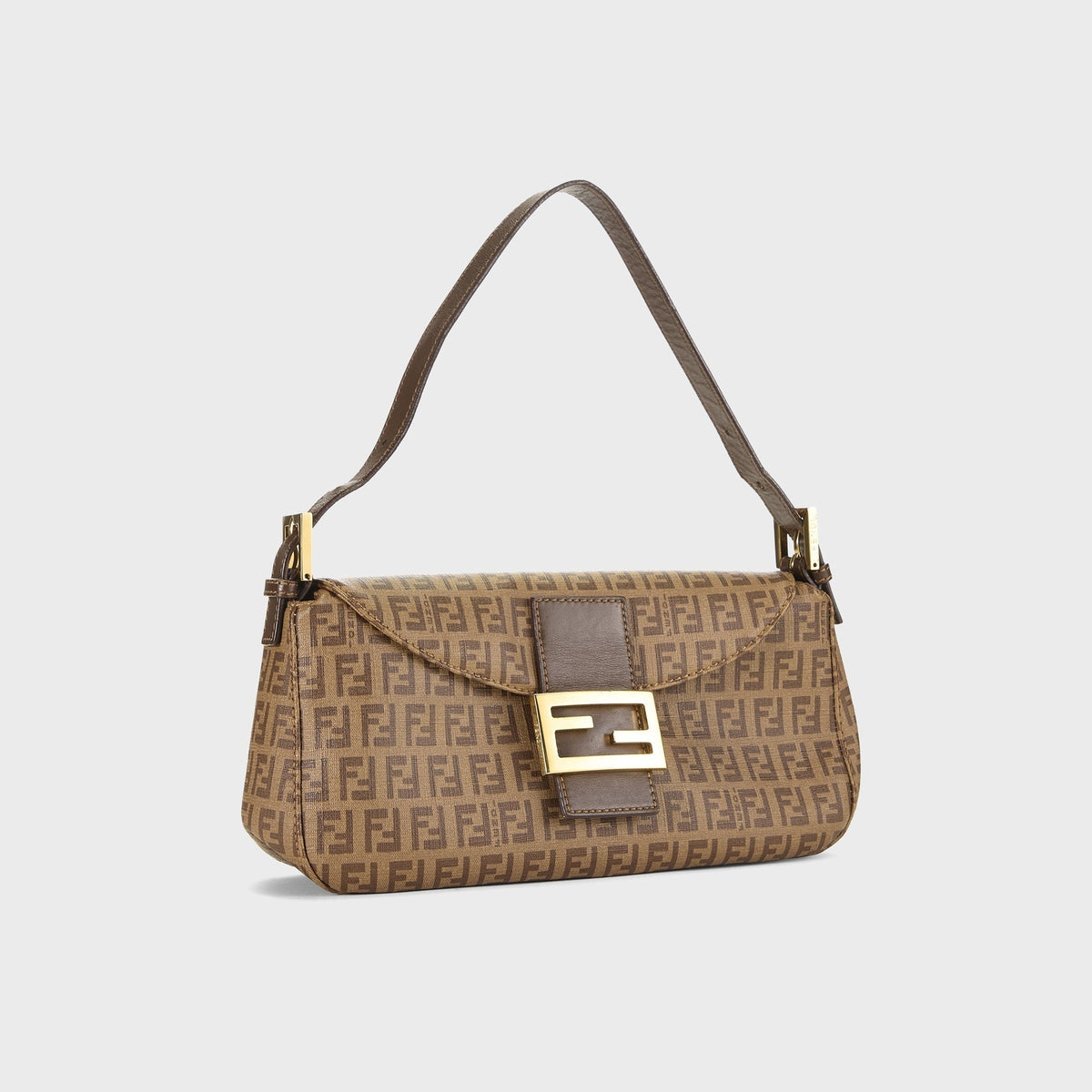 WGACA Fendi Zucchino Spalmati Vitello Forever Baguette Shoulder Bag - Brown