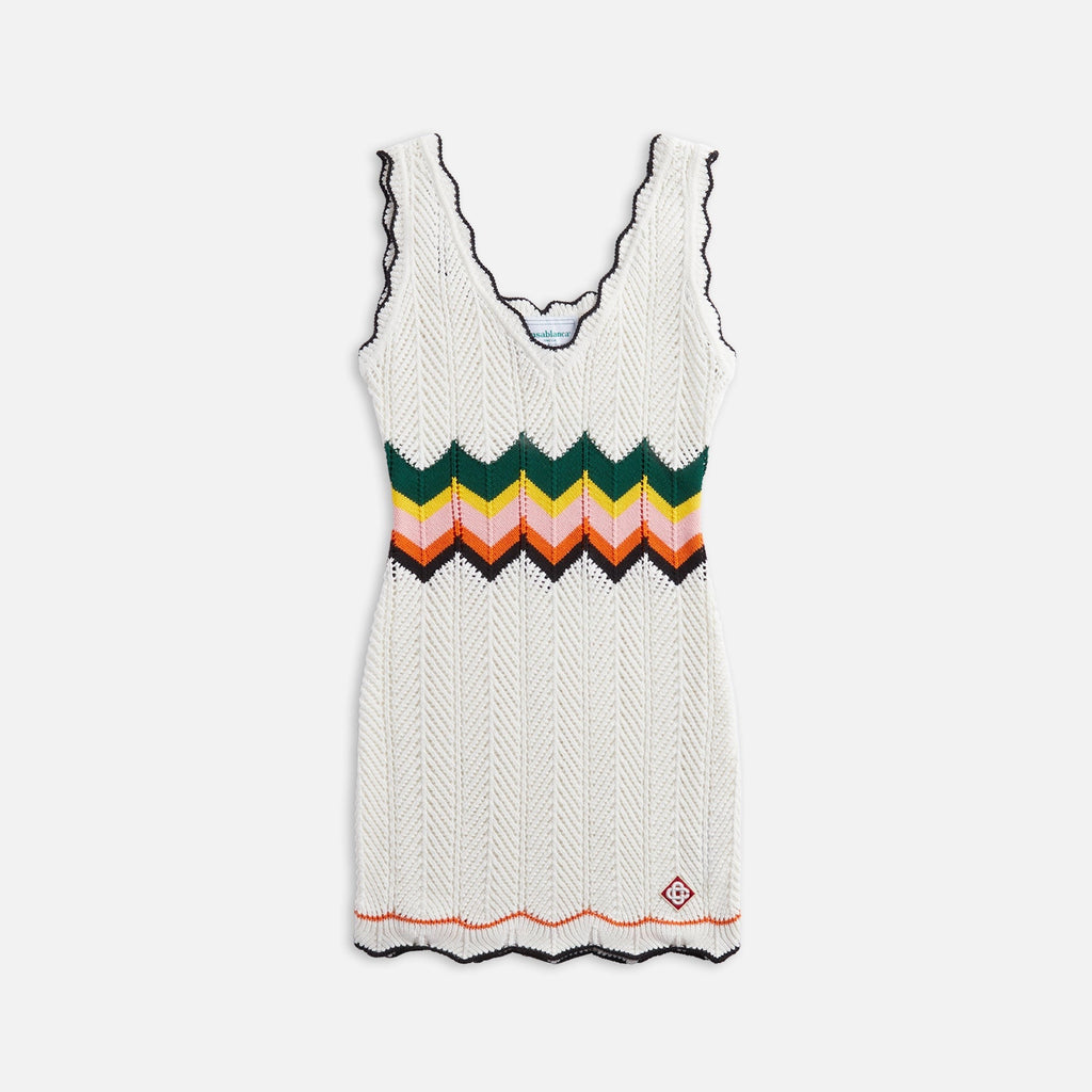 Casablanca Chevron Lace Dress - White