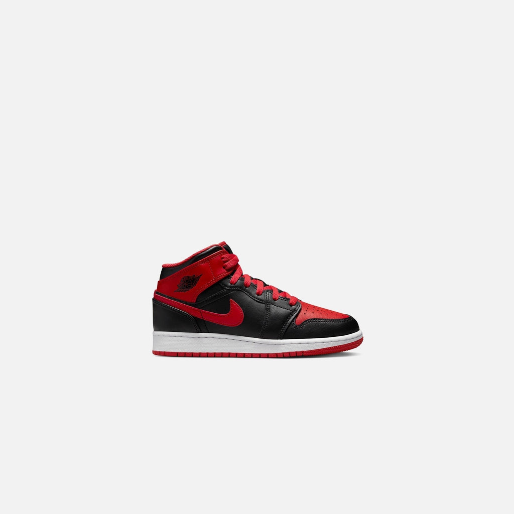 Jordans GS Air Jordan 1 Mid - Black / Fire Red / White